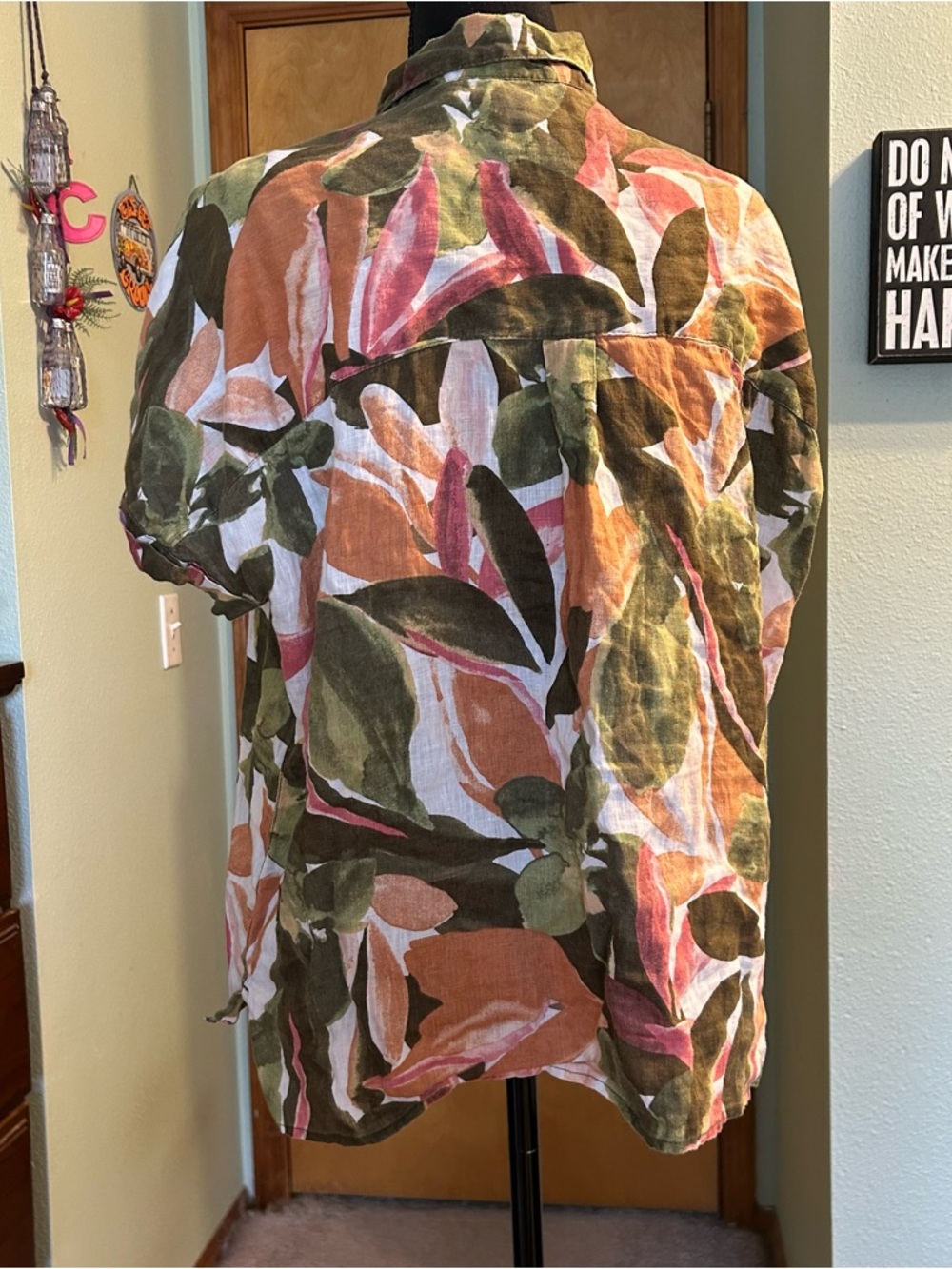 Rachel Zoe tropical print linen short sleeve button down top size L - Picture 3 of 9